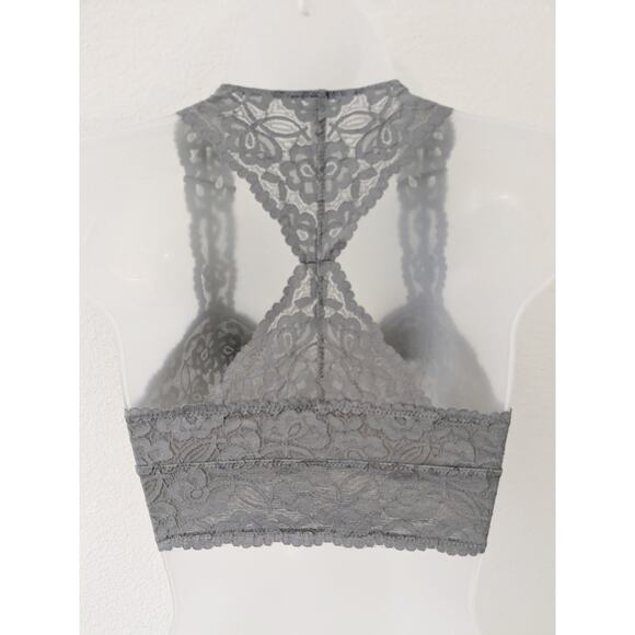 INTIMATELY Free People Lace Mesh Racerback Bralette Wireless Gray Sz XS - Picture 3 of 6